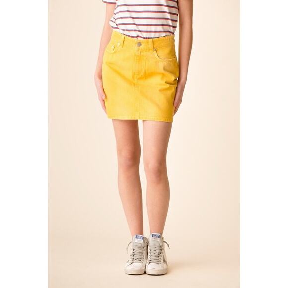 Ganni Shiloh Yellow Denim Mini Skirt High Waist Casual Festival Size 8 Women’s - Picture 3 of 8